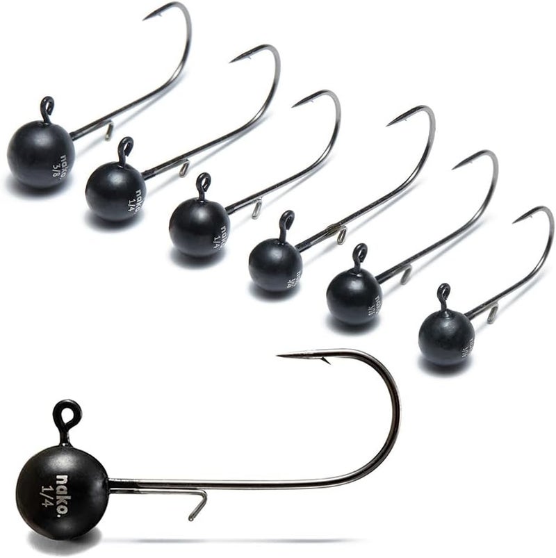 Nako 200% Sensitive Tungsten Ball Jig Heads - 5 Pack - No Chip Black - Tungsten Fishing Jig Heads, 1/32, 1/16, 1/8, 3/16, 1/4, 3/8oz, Damiki Rig Jig Heads - Image 1